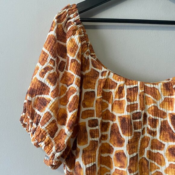 Handmade Plus Size Double Guaze Cotton Giraffe Print Inseam Pockets Dress - Picture 3 of 16